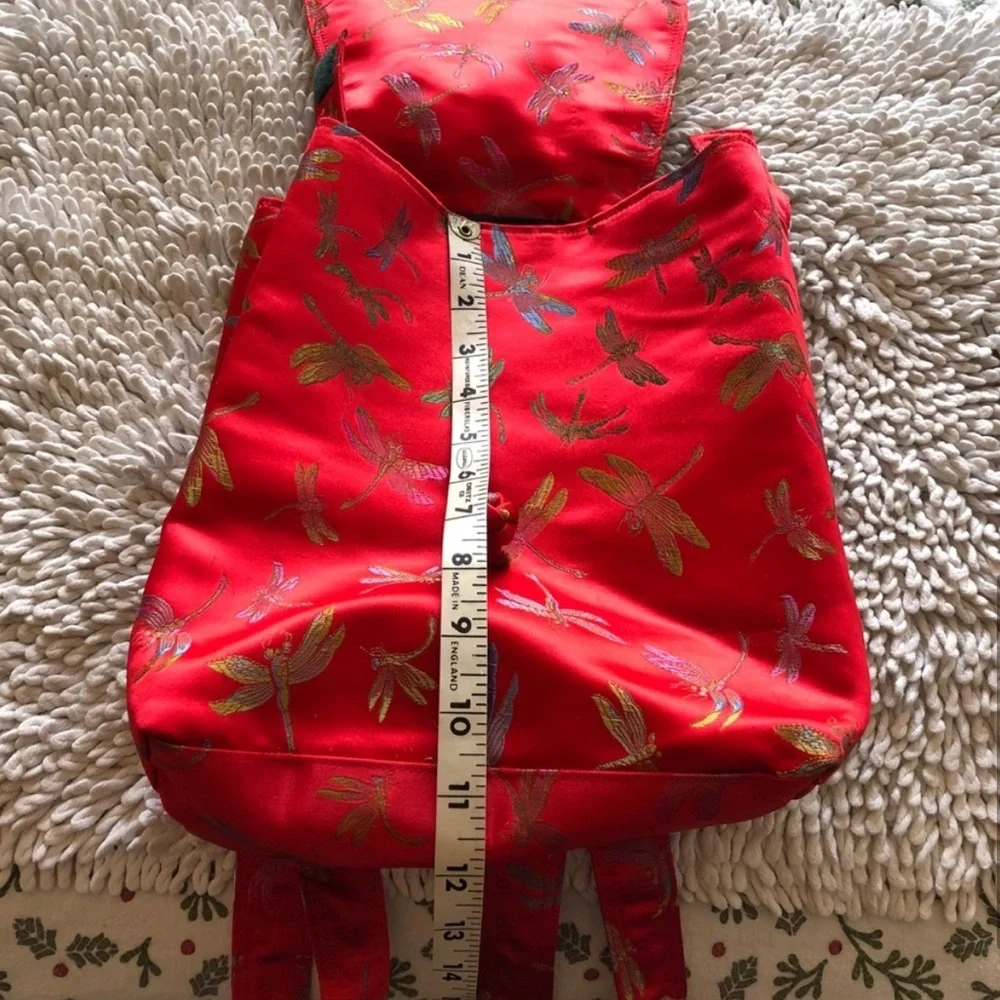 Vintage Y2K red jacquard satin dragonfly backpack bag